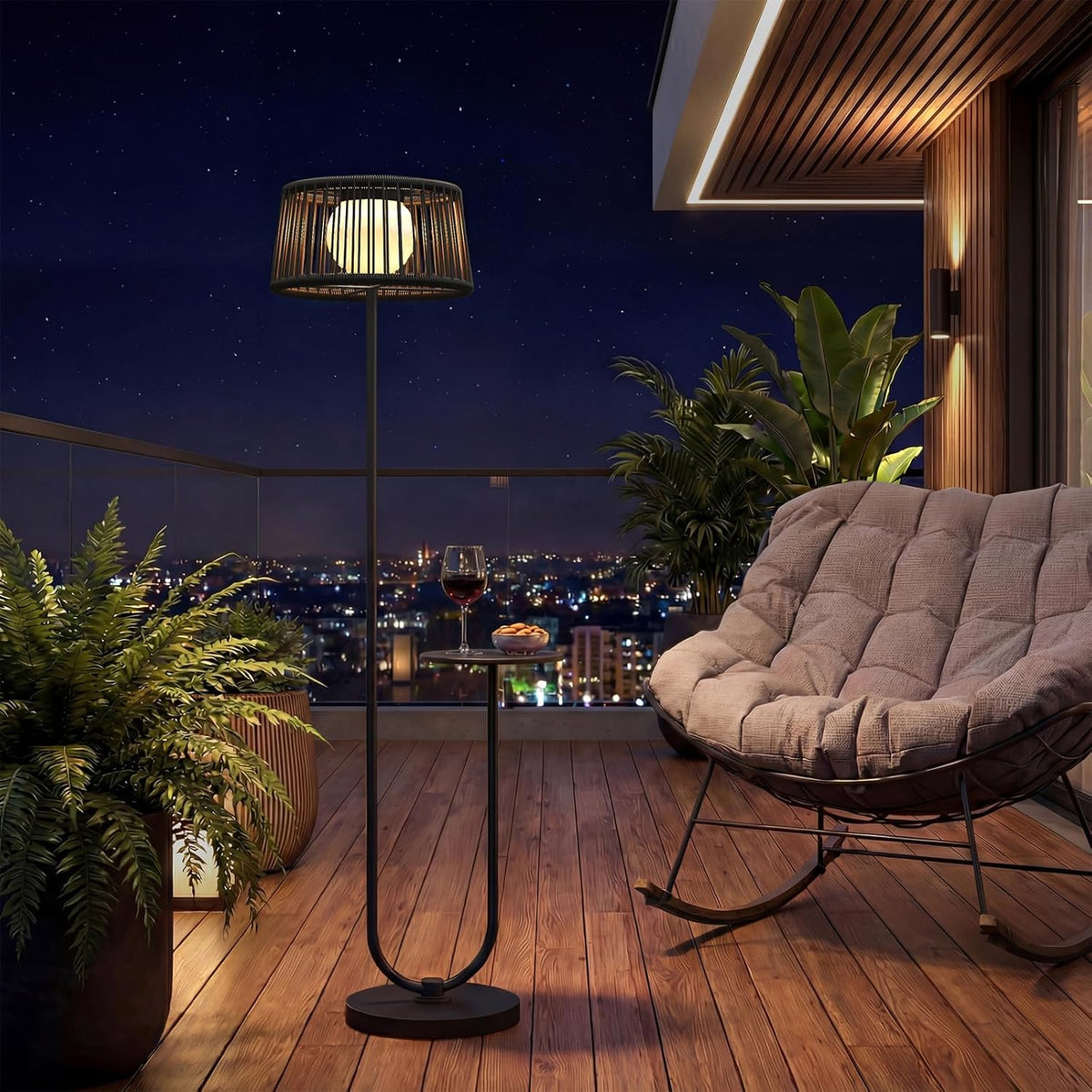 LOUNGE YARD Solar Yard Outdoor Floor Lamp with Side Table, U-Shaped Modern Metal Outdoor Lamp, 3000K Warm White, IP56 Waterproof, Patio Garden Deck Balcony Coffee Table Light, Black — product view 5