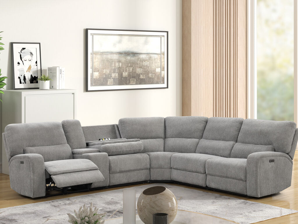81610-6PC Anthony 6-Piece Light Grey Chenille Power Reclining Sectional with USB Charging — product view 2