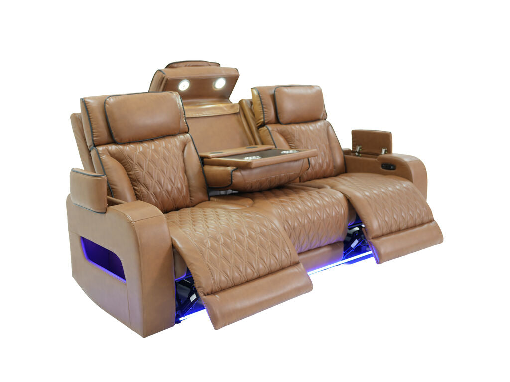 81639-SL Jazz Fortuner 2-Piece Light Brown Faux Leather Power Motion Sofa & Loveseat with Wireless Charging & LED — product view 3