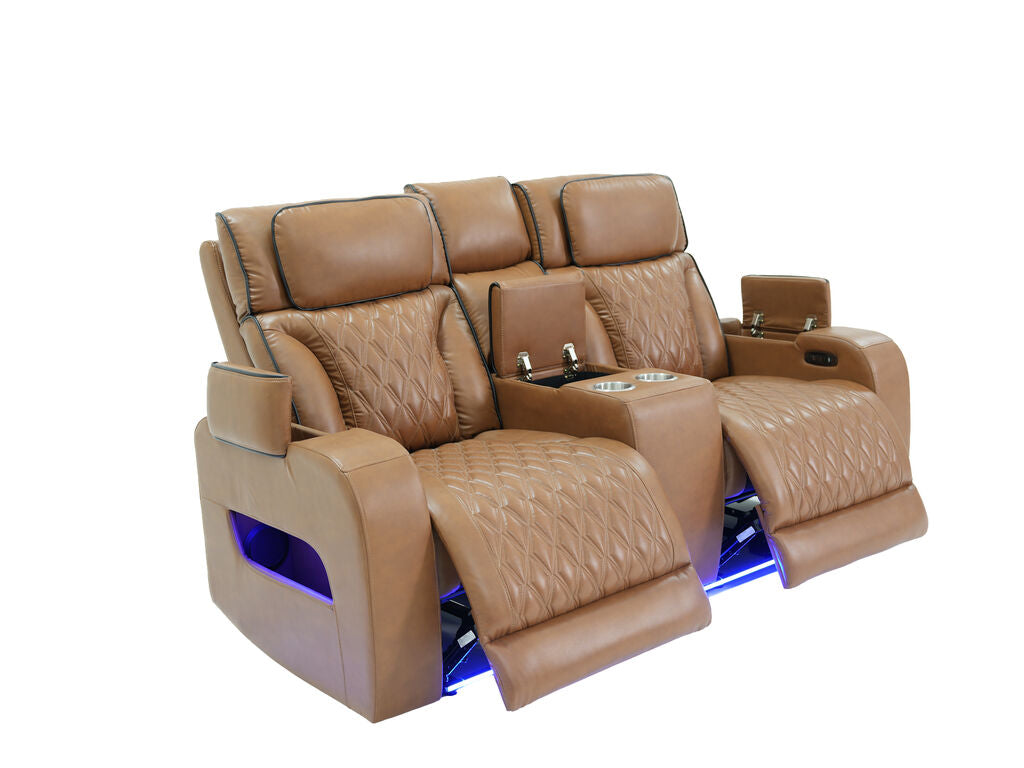 81639-SL Jazz Fortuner 2-Piece Light Brown Faux Leather Power Motion Sofa & Loveseat with Wireless Charging & LED — product view 4