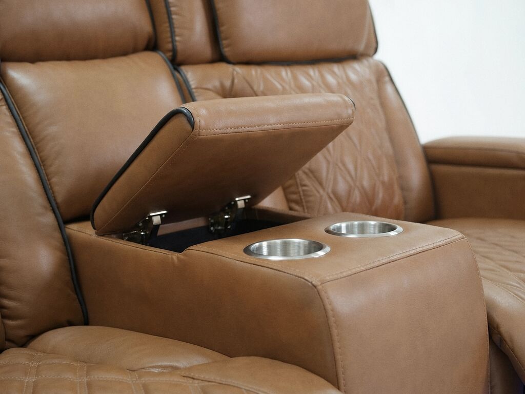 81639-SL Jazz Fortuner 2-Piece Light Brown Faux Leather Power Motion Sofa & Loveseat with Wireless Charging & LED — product view 6