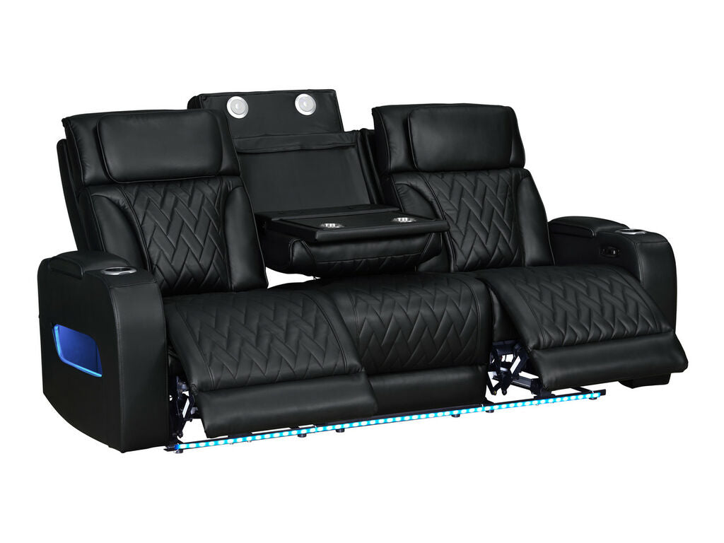 81640-SL Jazz Fortuner 2-Piece Black Faux Leather Power Motion Sofa & Loveseat with Wireless Charging & LED — product view 4