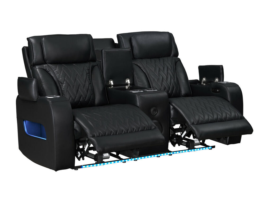 81640-SL Jazz Fortuner 2-Piece Black Faux Leather Power Motion Sofa & Loveseat with Wireless Charging & LED — product view 5
