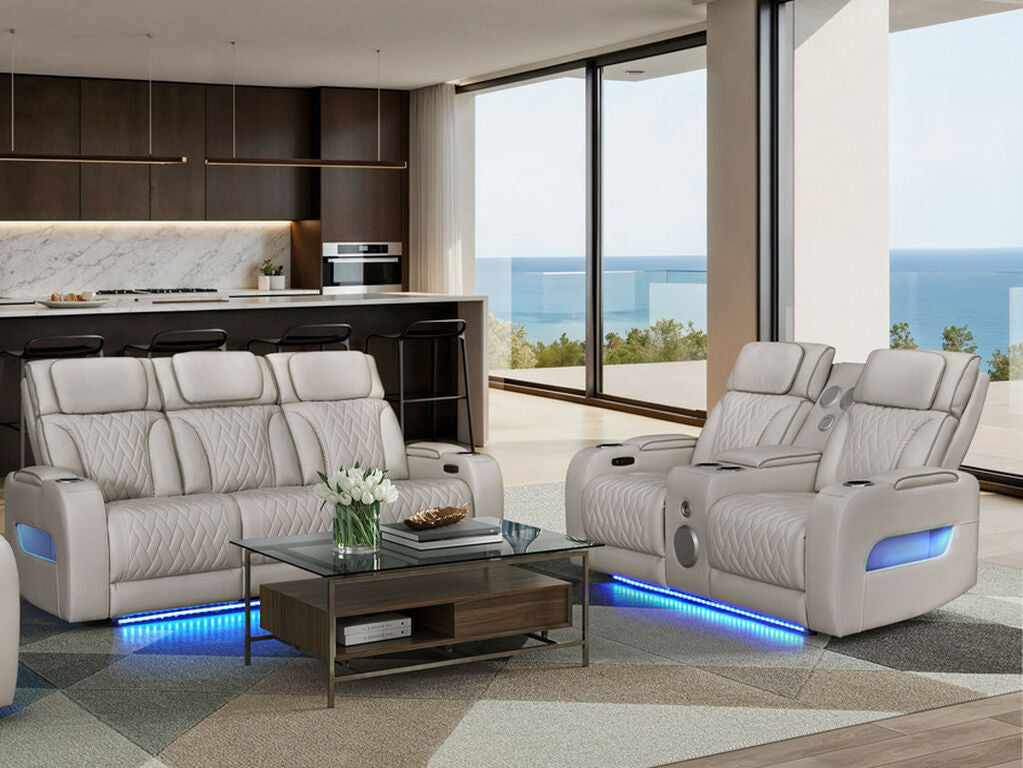 81641-SL Jazz Fortuner 2-Piece Ice Faux Leather Power Motion Sofa & Loveseat with Wireless Charging & LED — product view 4