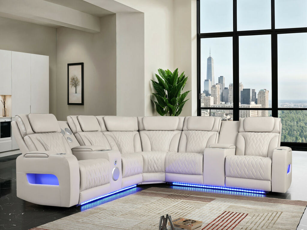 Jazz Fortuner Ice Faux Leather 3-Piece Power Motion Sectional Sofa with LED, Wireless Charging & Bluetooth – 81643 — product view 2