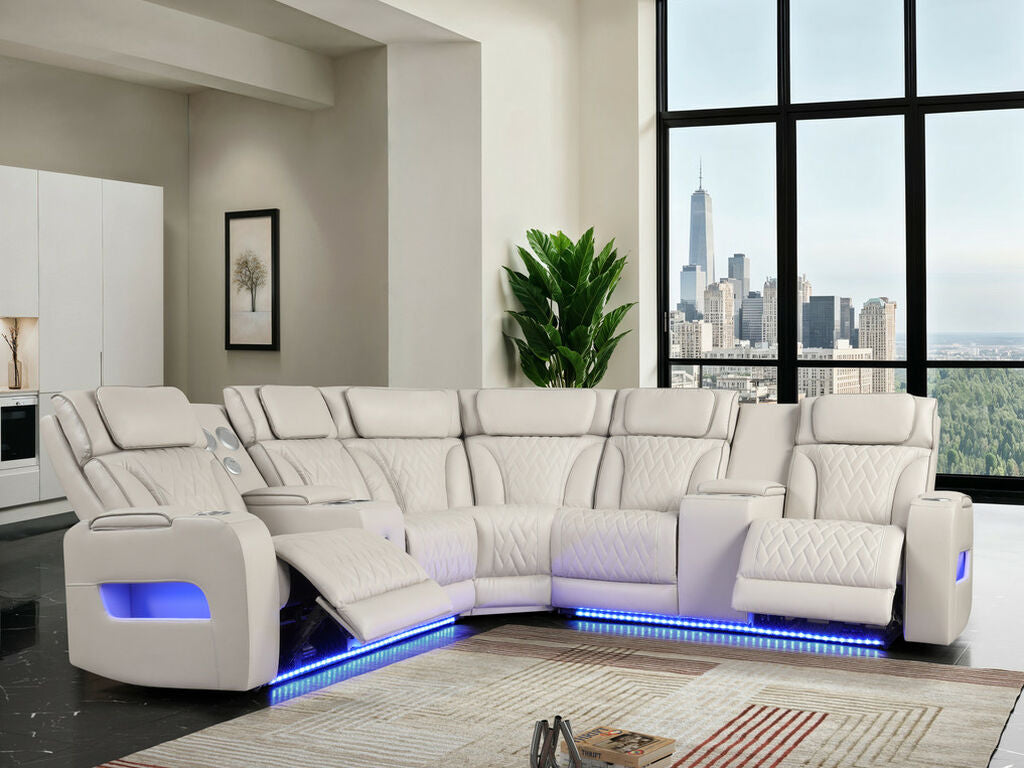 Jazz Fortuner Ice Faux Leather 3-Piece Power Motion Sectional Sofa with LED, Wireless Charging & Bluetooth – 81643 — product view 6