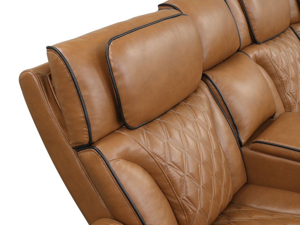 Jazz Fortuner Light Brown Faux Leather 3-Piece Power Motion Sectional Sofa with LED, Wireless Charging & Bluetooth – 81644 — product view 3