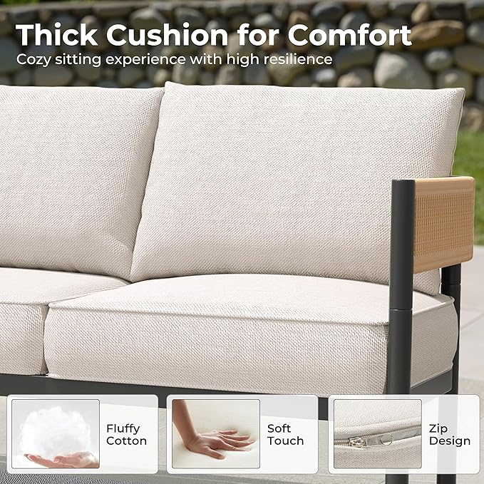 LOUNGE YARD 4-Seat Conversation Sofa Set, All-Weather Wicker Outdoor Loveseat with Thick Cushions for Porch and Garden — product view 7