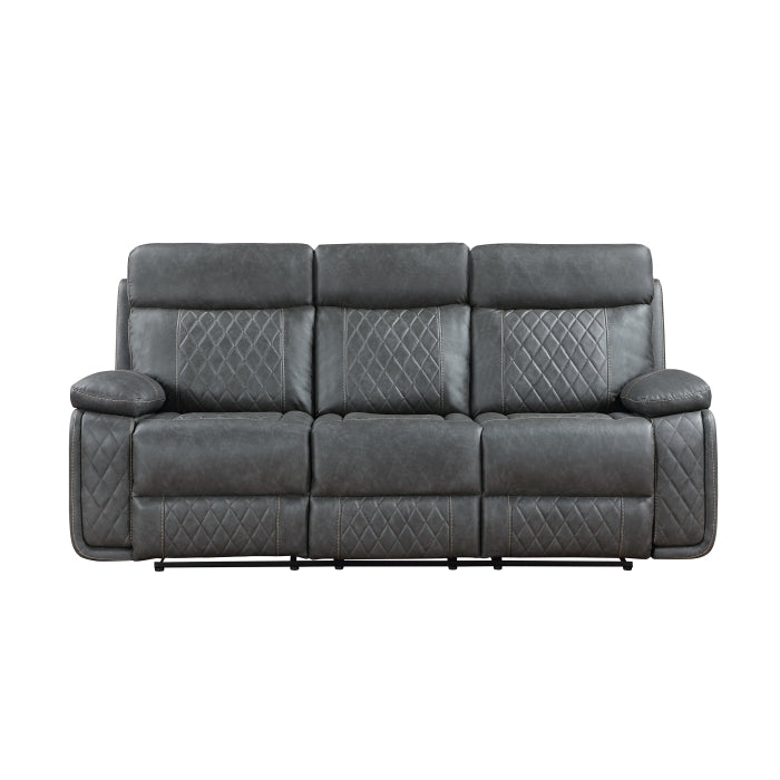 3-Piece Grey Faux Leather Sofa, Loveseat & Recliner Set with Power Motion Recliners – 8195-3PC — product view 3