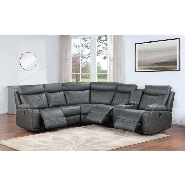 3-Piece Grey Faux Leather Power Motion Recliner Sectional Sofa with Consoles – 8197 — product view 2