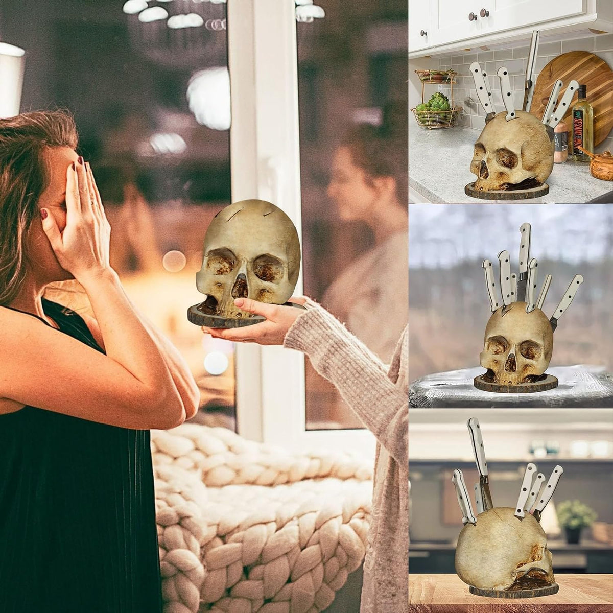 LoungeYard | Gothic Skull Knife Holder – Decorative Resin Kitchen Organizer — product view 3