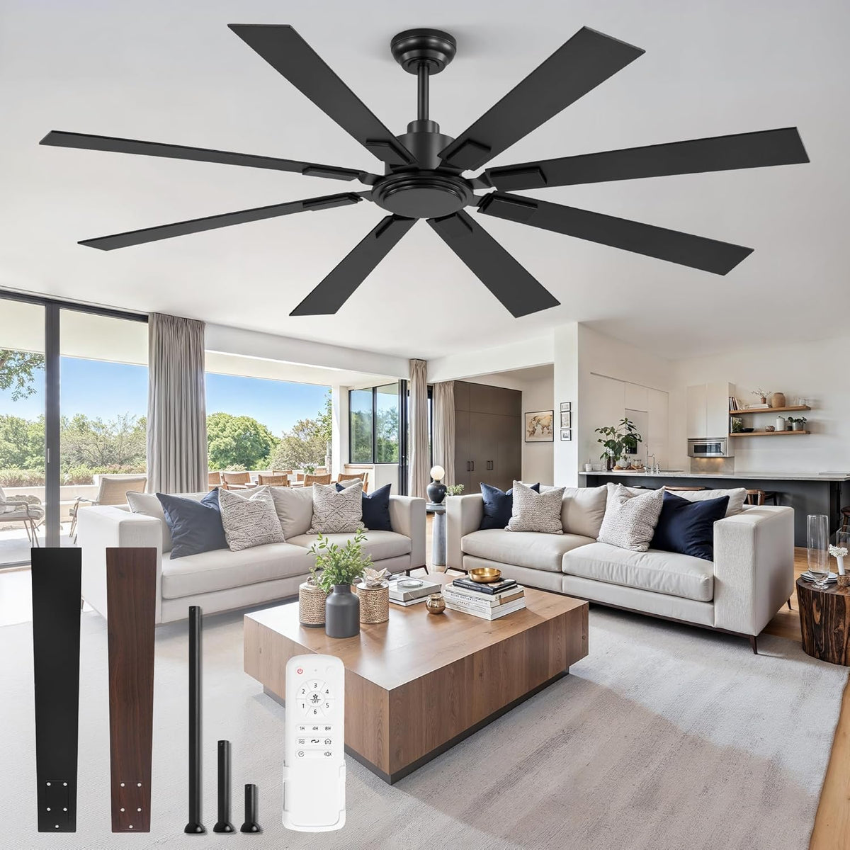 Large Ceiling Fan No Light 8-Blade Reversible DC Motor 6-Speed Indoor Outdoor Patio Living Room Garage — 52 to 72 Inch — product view 1