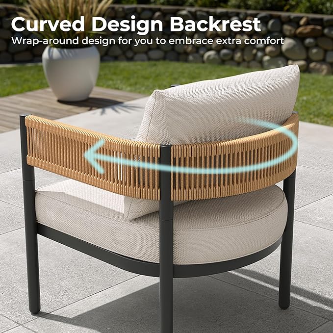 LOUNGE YARD 4-Seat Conversation Sofa Set, All-Weather Wicker Outdoor Loveseat with Thick Cushions for Porch and Garden — product view 5