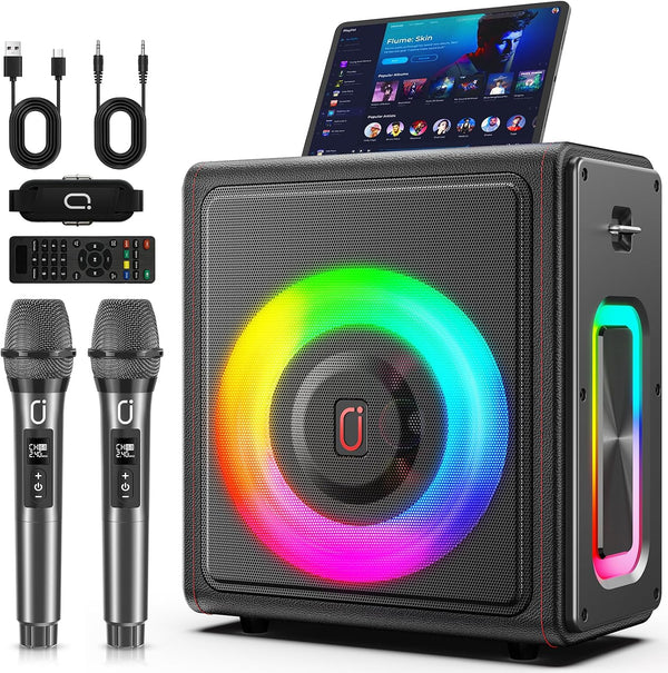 MS75 Karaoke Machine 200W Speaker with 2 Wireless Mics