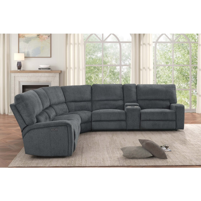 3-Piece Grey Chenille Fabric Power Recliner Sectional Sofa with Console & LED Lights – 8298 — product view 3