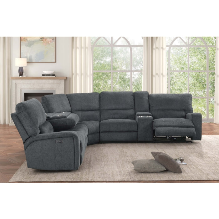 3-Piece Grey Chenille Fabric Power Recliner Sectional Sofa with Console & LED Lights – 8298 — product view 4