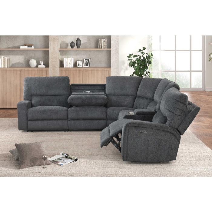3-Piece Grey Chenille Fabric Power Recliner Sectional Sofa with Console & LED Lights – 8298 — product view 2