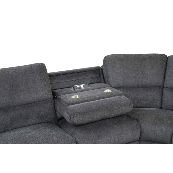 3-Piece Grey Chenille Fabric Power Recliner Sectional Sofa with Console & LED Lights – 8298 — product view 6