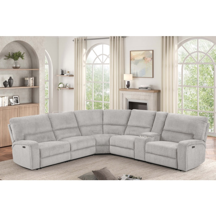 3-Piece Light Grey Chenille Fabric Power Recliner Sectional Sofa with Console & LED Lights – 8299 — product view 6