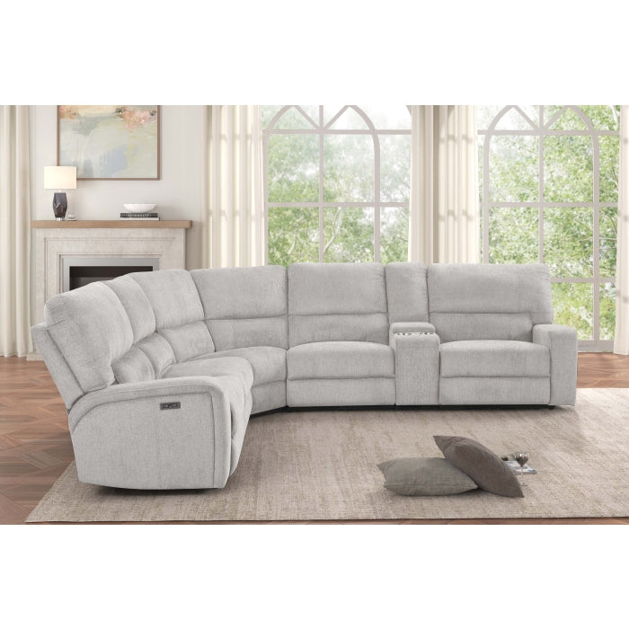 3-Piece Light Grey Chenille Fabric Power Recliner Sectional Sofa with Console & LED Lights – 8299 — product view 4