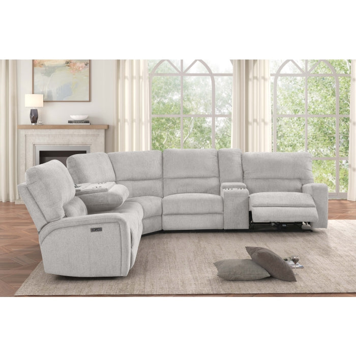 3-Piece Light Grey Chenille Fabric Power Recliner Sectional Sofa with Console & LED Lights – 8299 — product view 5