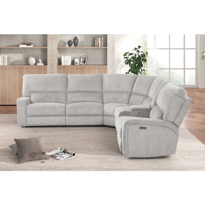 3-Piece Light Grey Chenille Fabric Power Recliner Sectional Sofa with Console & LED Lights – 8299 — product view 2