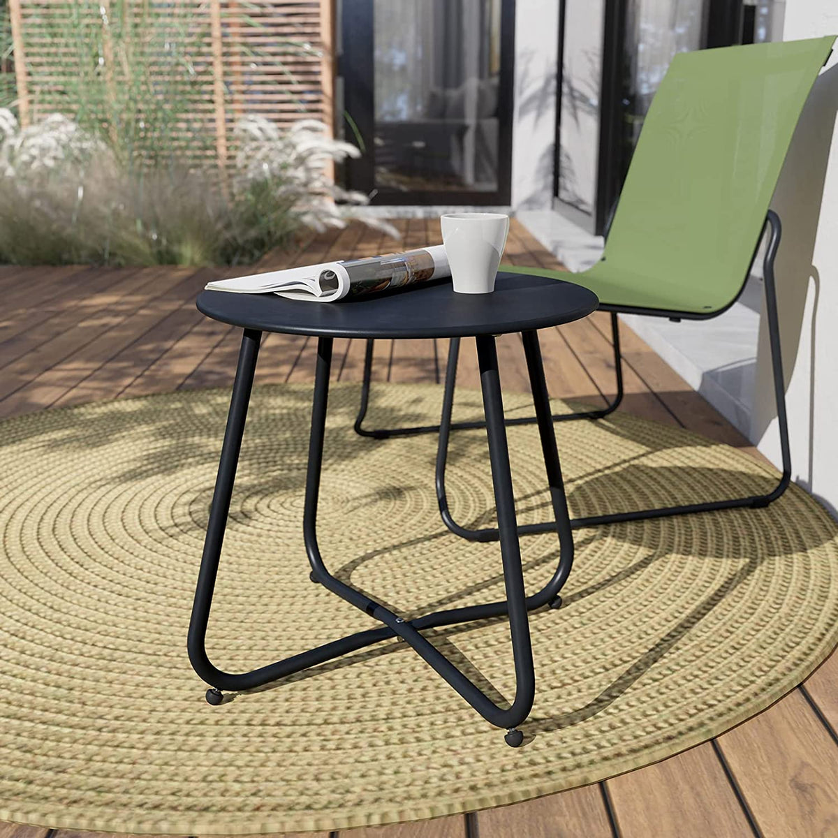 LOUNGE YARD Steel Patio Side Table, Weather Resistant Outdoor Round End Table — product view 6