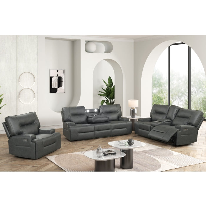 Black Breathable Leatherette Power Motion Recliner Sofa & Loveseat Set – 8300-2PC — product view 1