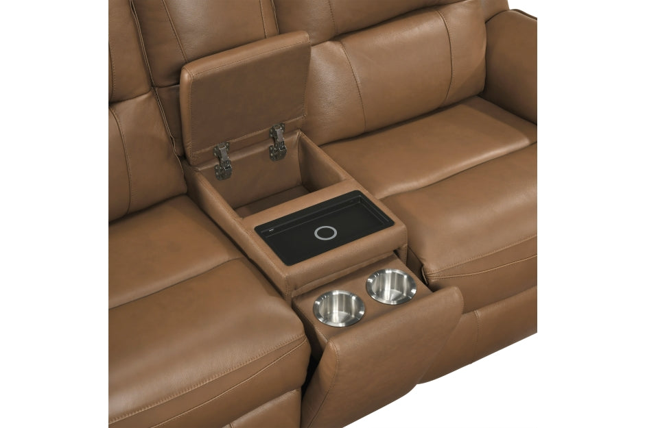 Haven 2-Piece Power Motion Sofa & Loveseat Set – Brown Top Grain Leather & Recliner Ends – 8301BRW-2PC — product view 7