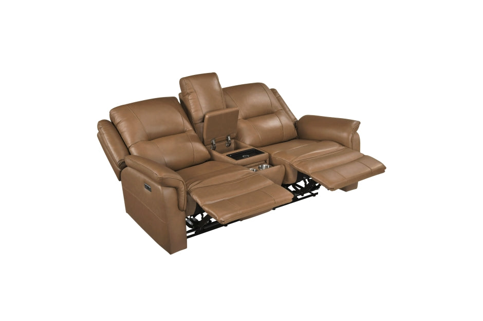 Haven 2-Piece Power Motion Sofa & Loveseat Set – Brown Top Grain Leather & Recliner Ends – 8301BRW-2PC — product view 6