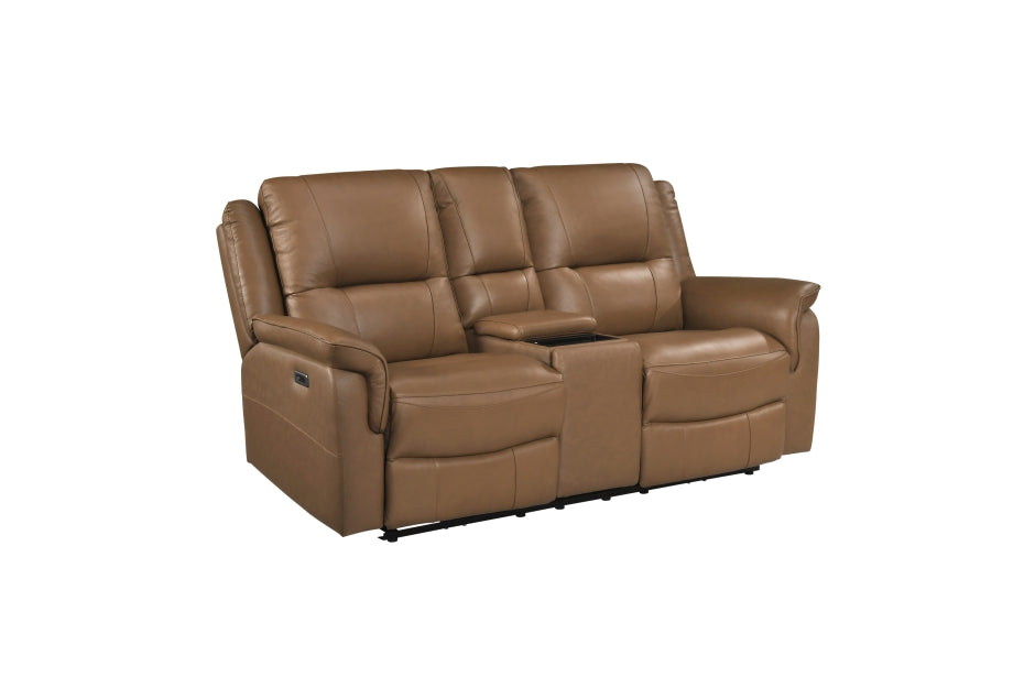 Haven 2-Piece Power Motion Sofa & Loveseat Set – Brown Top Grain Leather & Recliner Ends – 8301BRW-2PC — product view 3