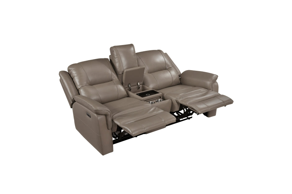 Haven 2-Piece Power Motion Sofa & Loveseat Set – Dark Taupe Top Grain Leather & Recliner Ends – 8301DTP-2PC — product view 6