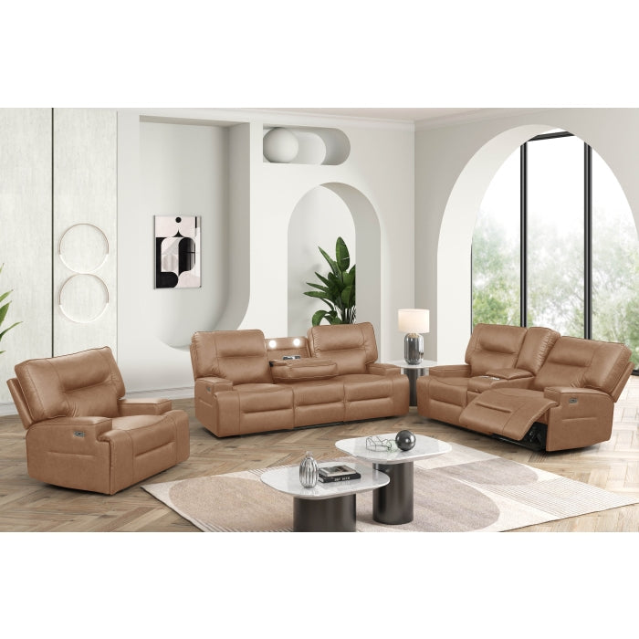 Camel Breathable Leatherette Power Motion Recliner Sofa & Loveseat Set – 8302-2PC — product view 1