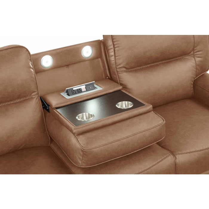 Camel Breathable Leatherette Power Motion Recliner Sofa & Loveseat Set – 8302-2PC — product view 3