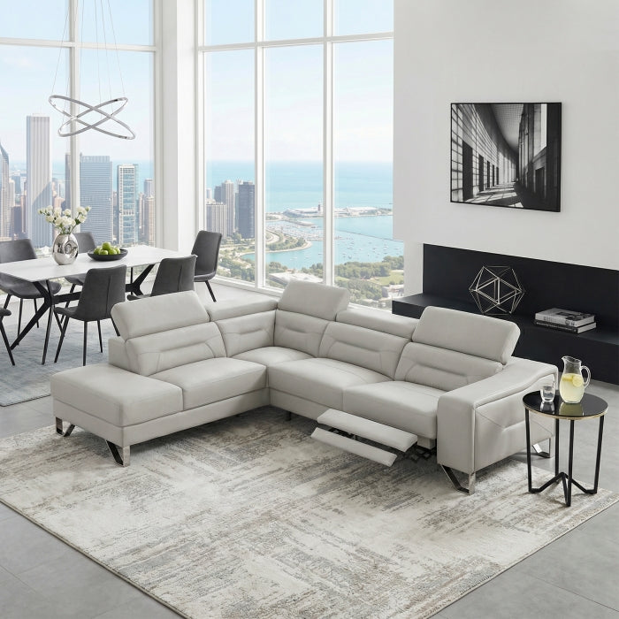 Homelegance Ventura Mid-Century Modern Light Grey Top Grain Leather Sectional Sofa with Chaise and Power Recliner – 8304LGY-2LC2RPW — product view 2