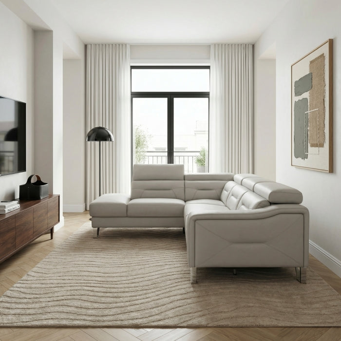 Homelegance Ventura Mid-Century Modern Light Grey Top Grain Leather Sectional Sofa with Chaise and Power Recliner – 8304LGY-2LC2RPW — product view 3