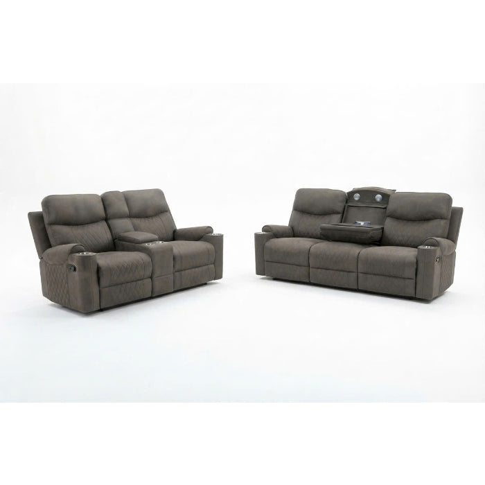 2-Piece Grey High Performance Fabric Sofa Loveseat Set with Motion Recliners – 8306-2PC — product view 1