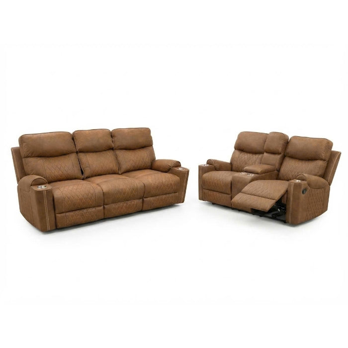 2-Piece Brown High Performance Fabric Sofa Loveseat Set with Motion Recliners – 8307-2PC — product view 1