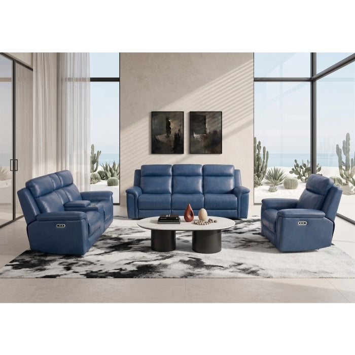 Navy Blue Leather Match Power Motion Recliner Sofa & Loveseat Set – 8313-2PC — product view 1