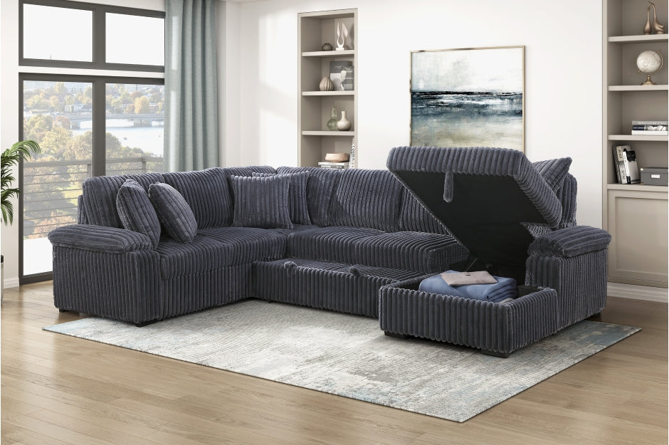 Homelegance Ridge Dark Grey Plush Corduroy Sectional Sofa with Storage Chaise and Pull-Out Sleeper – 8317DGY — product view 2