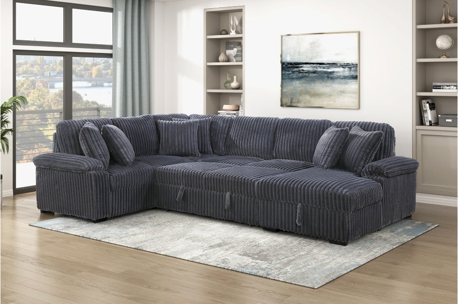 Homelegance Ridge Dark Grey Plush Corduroy Sectional Sofa with Storage Chaise and Pull-Out Sleeper – 8317DGY — product view 3