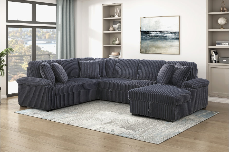 Homelegance Ridge Dark Grey Plush Corduroy Sectional Sofa with Storage Chaise and Pull-Out Sleeper – 8317DGY — product view 1