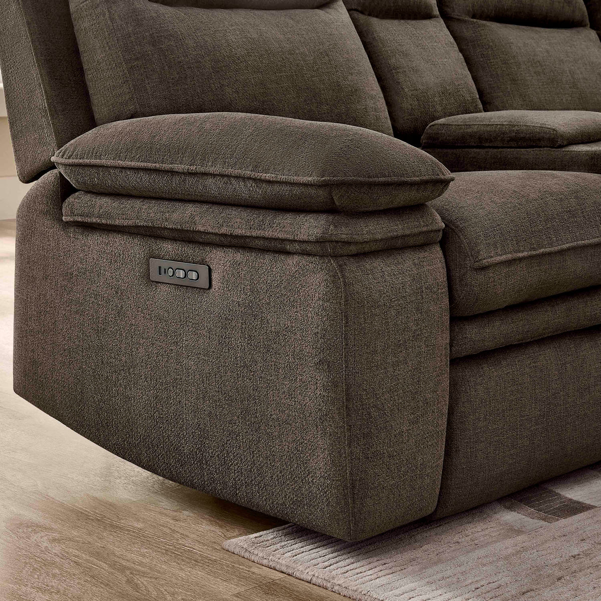 3-Piece Dark Brown Chenille Fabric Power Recliner Sectional Sofa with Sleeper, Storage Chaise & Console – 8318 — product view 4
