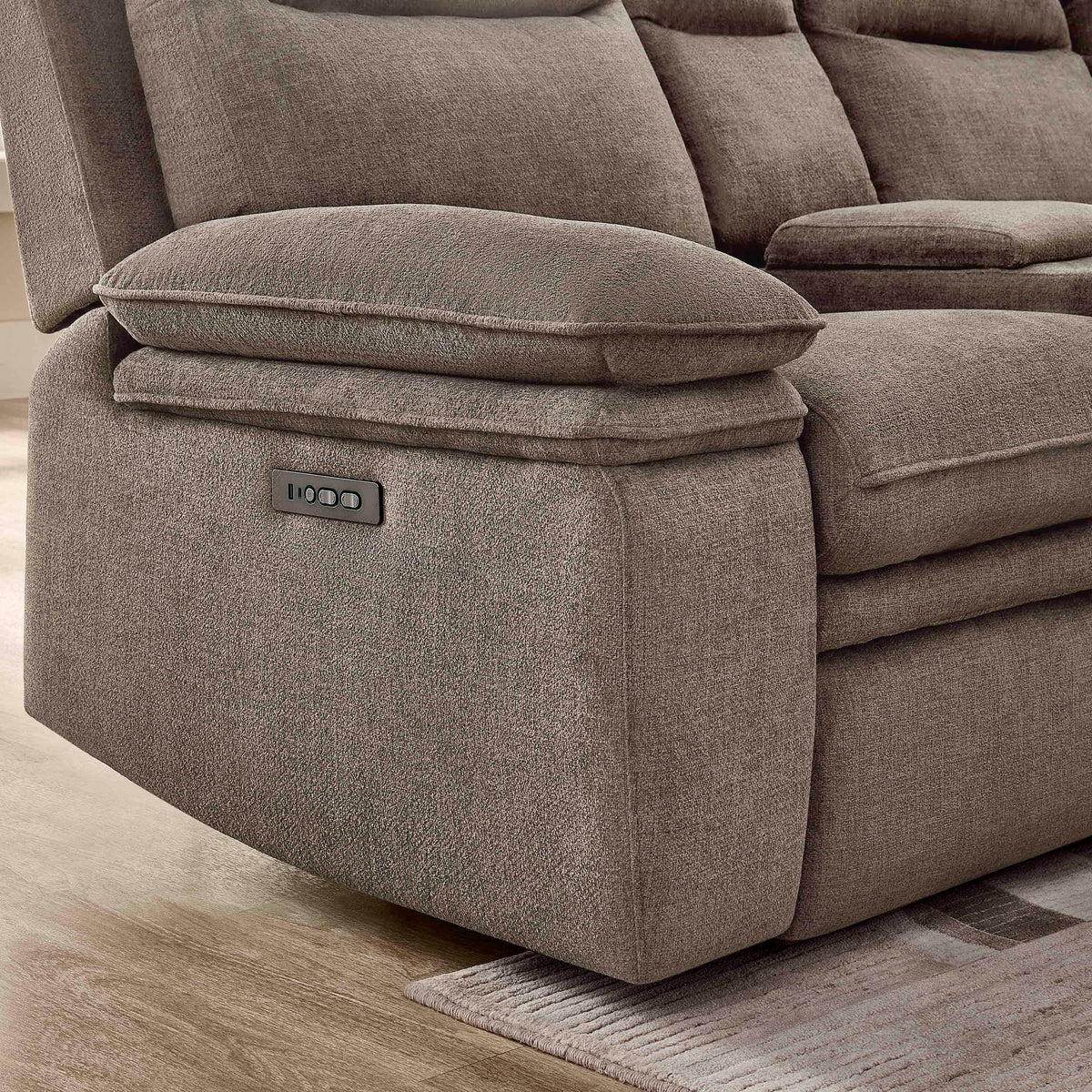 3-Piece Taupe Chenille Fabric Power Recliner Sectional Sofa with Sleeper, Storage Chaise & Console – 8319 — product view 4