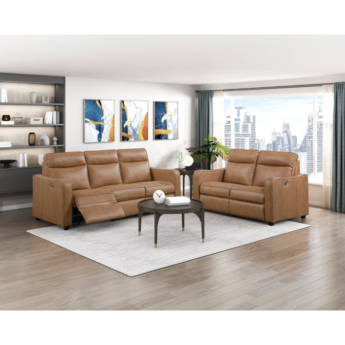 Equinox 2-Piece Power Motion Sofa & Loveseat Set – Brown Faux Leather & Recliner Ends – 8368BRW-2PWA1 — product view 1