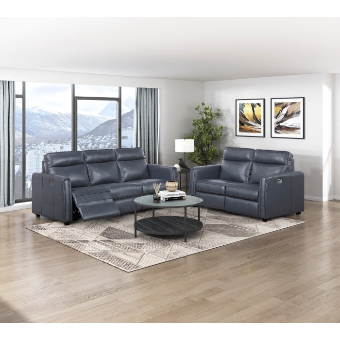 Equinox 2-Piece Power Motion Sofa & Loveseat Set – Navy Blue Faux Leather & Recliner Ends – 8368NVY-2PWA1 — product view 1