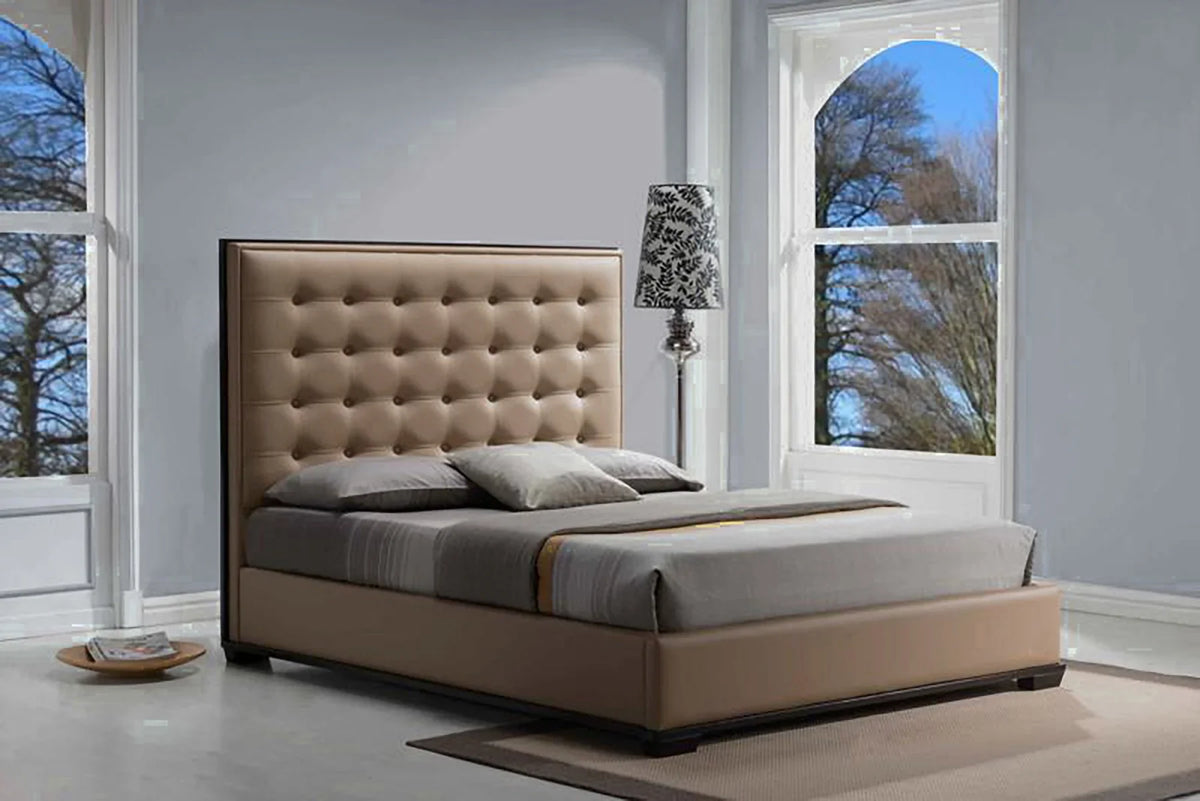 Brown Faux Leather Tufted Padded Cal King Platform Bed Low Rise – 8611-PB — product view 1