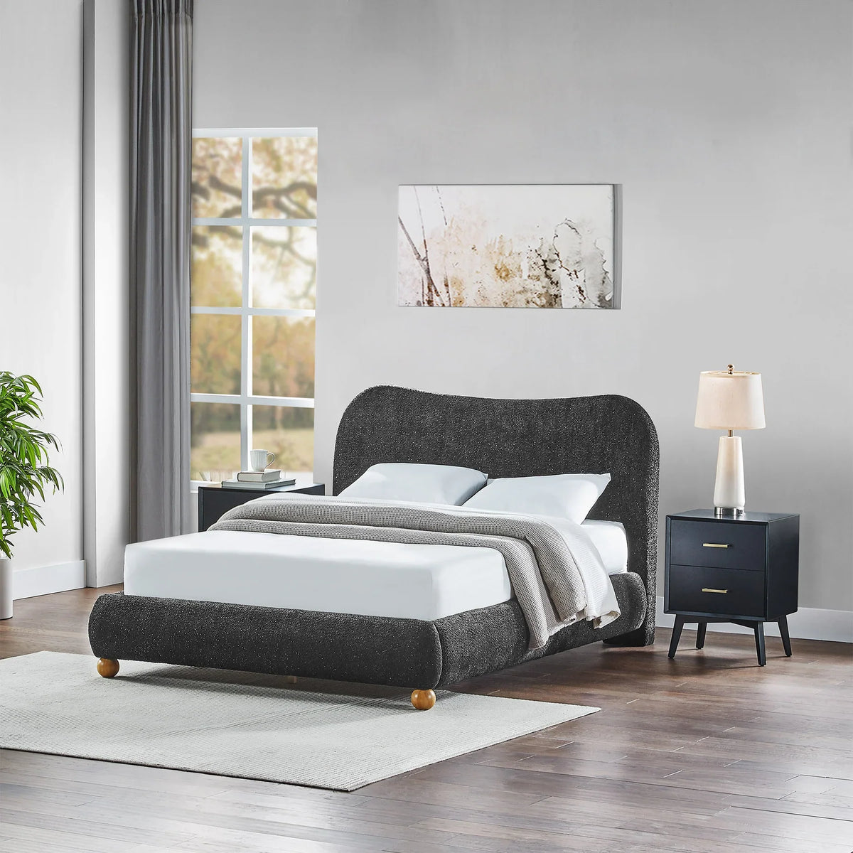 Black Glitter Fabric Tufted Queen Low Rise Platform Bed – 8646-Q — product view 1