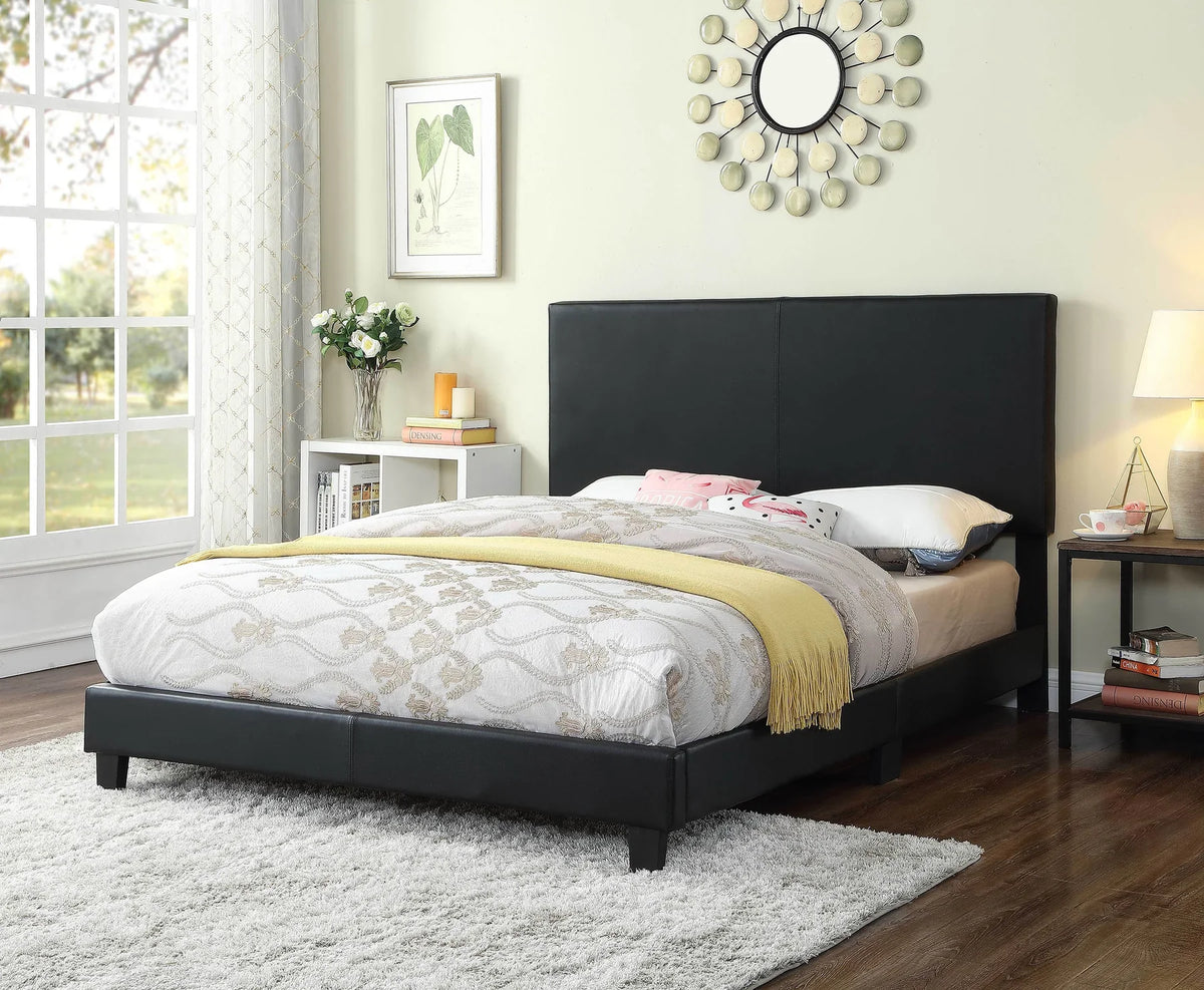 Black Faux Leather Padded Queen Bed Low Rise – 8731-Q — product view 1