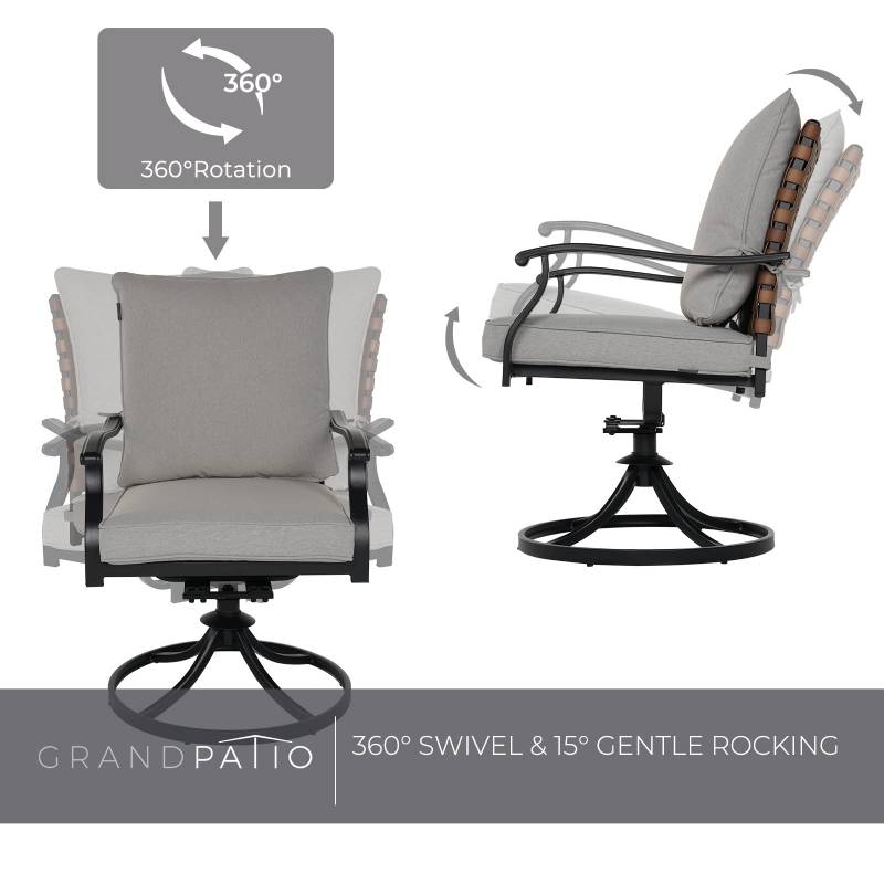 LOUNGE YARD 5 Pieces Outdoor Dining Set,4 Steel Resin Wicker Swivel Patio Chairs&Square Dining Table — product view 5